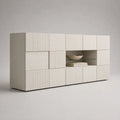 Buffet rectangulaire 13 portes en MDF laqué et verre, blanc cassé, 240 × 40 × 120 cm