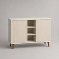Buffet 2 portes en MDF rainuré blanc cassé et marron avec 3 niches, 120 × 40 × 85 cm