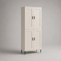 Buffet haut rectangulaire à 4 portes en MDF et acier, blanc et noir, 80 × 40 × 180 cm