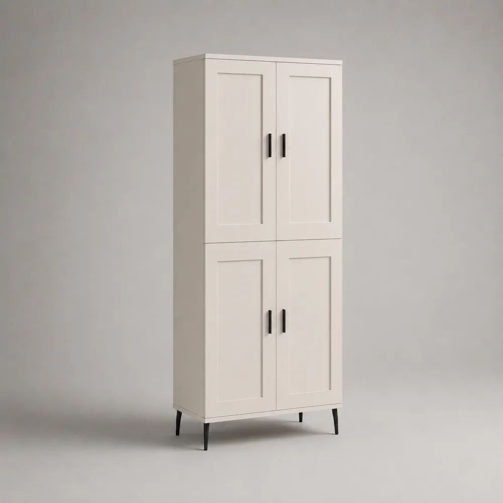 Buffet haut rectangulaire à 4 portes en MDF et acier, blanc et noir, 80 × 40 × 180 cm