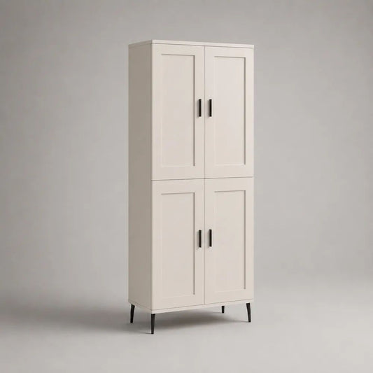 Buffet haut rectangulaire à 4 portes en MDF et acier, blanc et noir, 80 × 40 × 180 cm