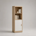 Meuble colonne de rangement en bois avec porte et 2 niches, chêne clair et blanc, 50 × 35 × 160 cm