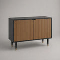 Buffet bas rectangulaire 2 portes en MDF plaqué chêne, noir et chêne naturel, 120 × 40 × 80 cm
