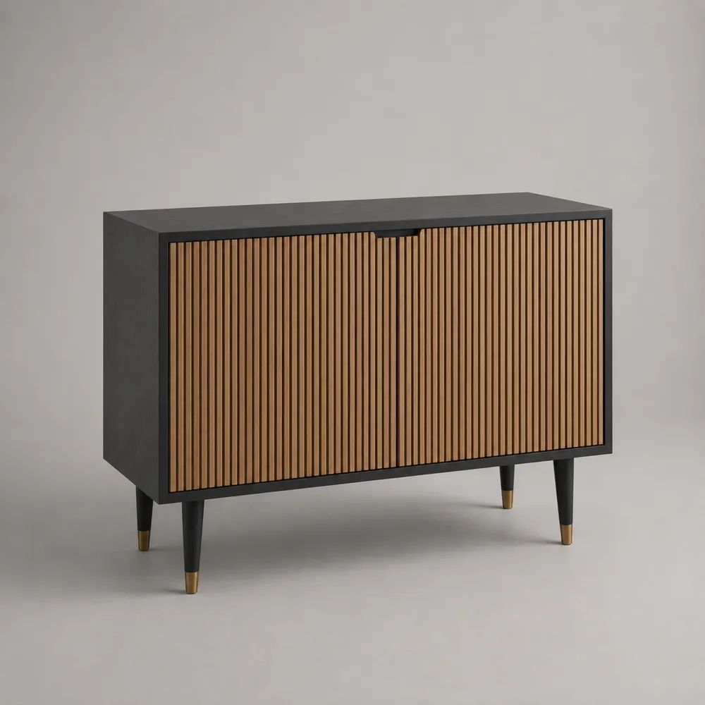 Buffet bas rectangulaire 2 portes en MDF plaqué chêne, noir et chêne naturel, 120 × 40 × 80 cm