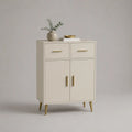 Buffet haut rectangulaire en MDF beige et métal doré, 2 portes et 2 tiroirs, 80 × 40 × 120 cm