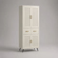 Buffet haut de rangement en MDF blanc cassé avec 4 portes et 2 tiroirs, 80 × 40 × 180 cm