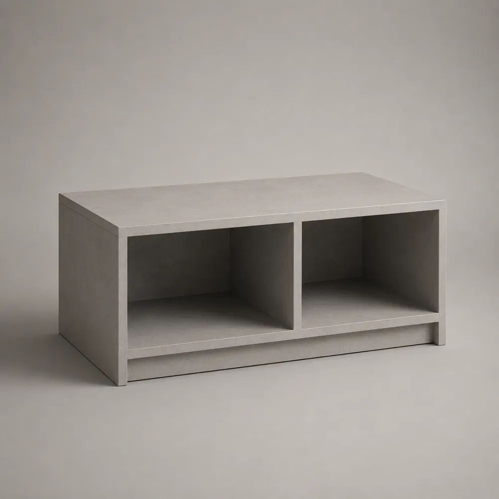 Table basse rectangulaire en bois effet béton gris avec 2 niches ouvertes, 100 × 50 × 45 cm