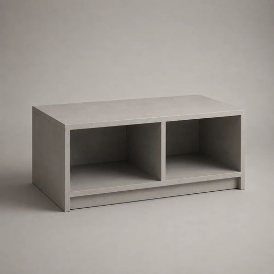 Table basse rectangulaire en bois effet béton gris avec 2 niches ouvertes, 100 × 50 × 45 cm