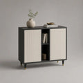 Buffet rectangulaire à 2 portes en MDF rainuré et panneaux de particules, noir et blanc cassé, 100 × 40 × 90 cm