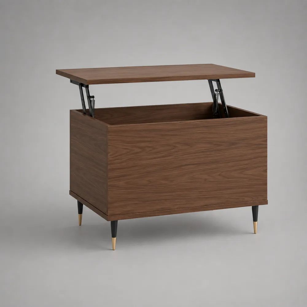 Table basse relevable rectangulaire avec rangement en panneaux de particules mélaminés, brun noyer, 80 × 60 × 55 cm