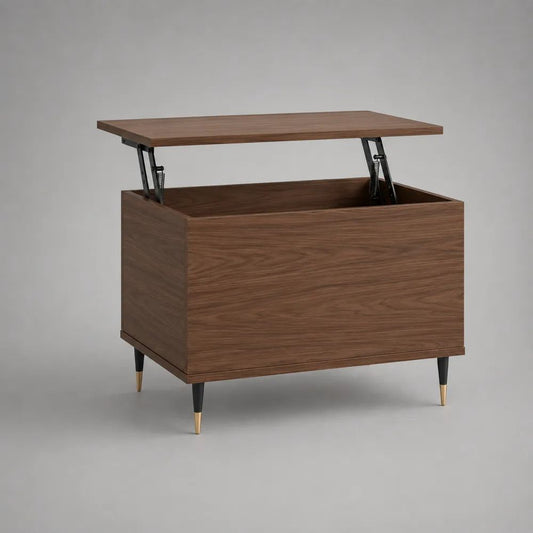 Table basse relevable rectangulaire avec rangement en panneaux de particules mélaminés, brun noyer, 80 × 60 × 55 cm