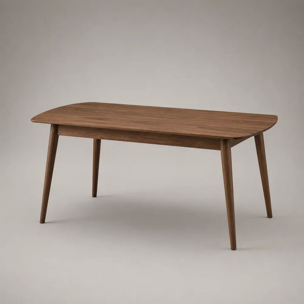 Table à manger rectangulaire en MDF plaqué noyer et hévéa massif, brun noyer, 140 × 80 × 75 cm
