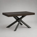 Table à manger rectangulaire en bois brun foncé et métal noir, 140 × 80 × 76 cm
