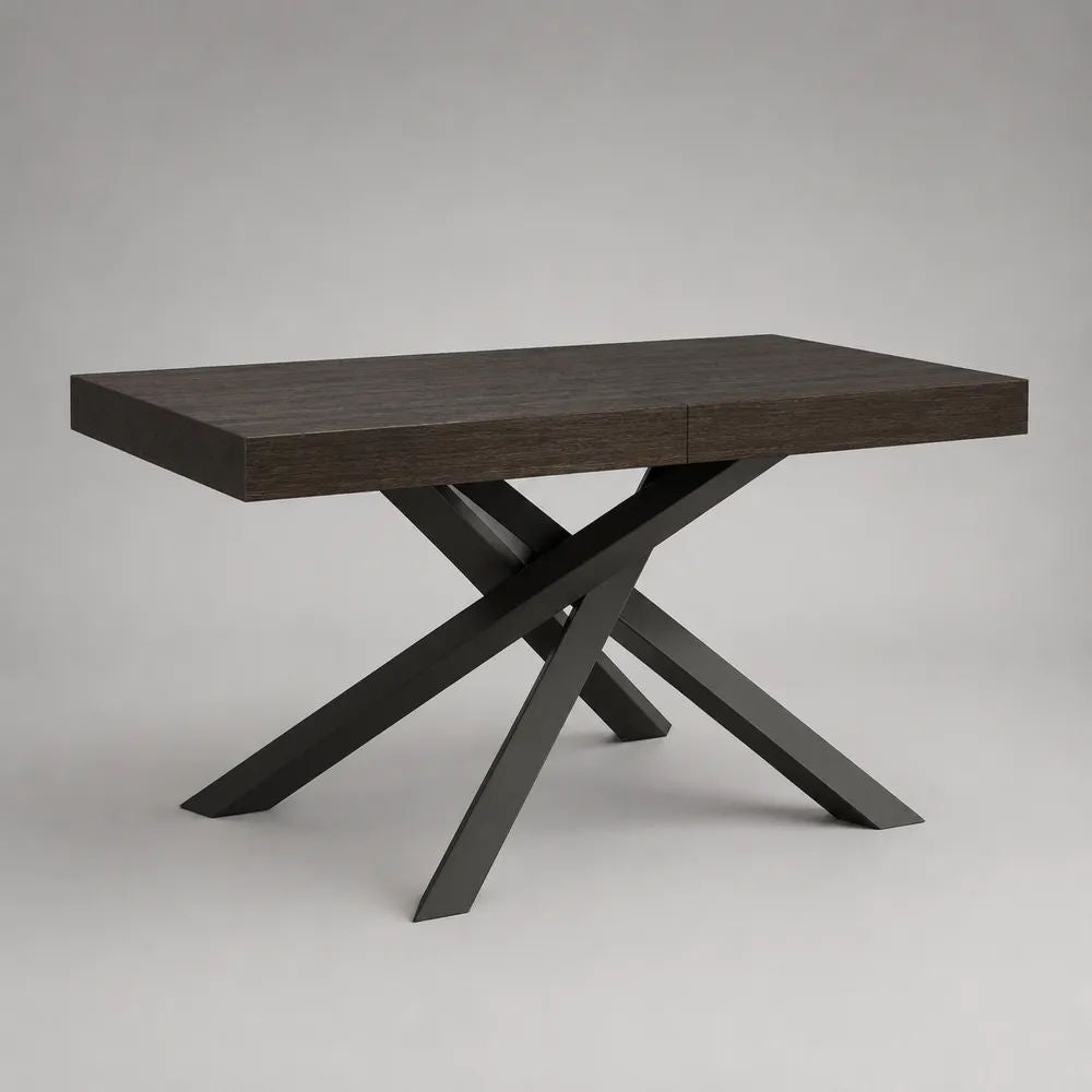 Table à manger rectangulaire en bois brun foncé et métal noir, 140 × 80 × 76 cm