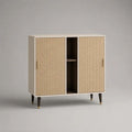 Buffet rectangulaire en MDF avec 2 portes en cannage de rotin, crème et noyer, 100 × 40 × 105 cm