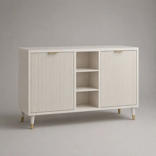 Buffet rectangulaire à 2 portes en MDF blanc et acier doré, 120 × 40 × 90 cm