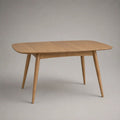 Table à manger extensible rectangulaire à angles arrondis en MDF plaqué chêne et hévéa massif, chêne clair, 120-160 x 80 x 75 cm