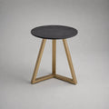 Table basse ronde en MDF mélaminé noir avec piètement en acier doré, Ø 50 × H 55 cm