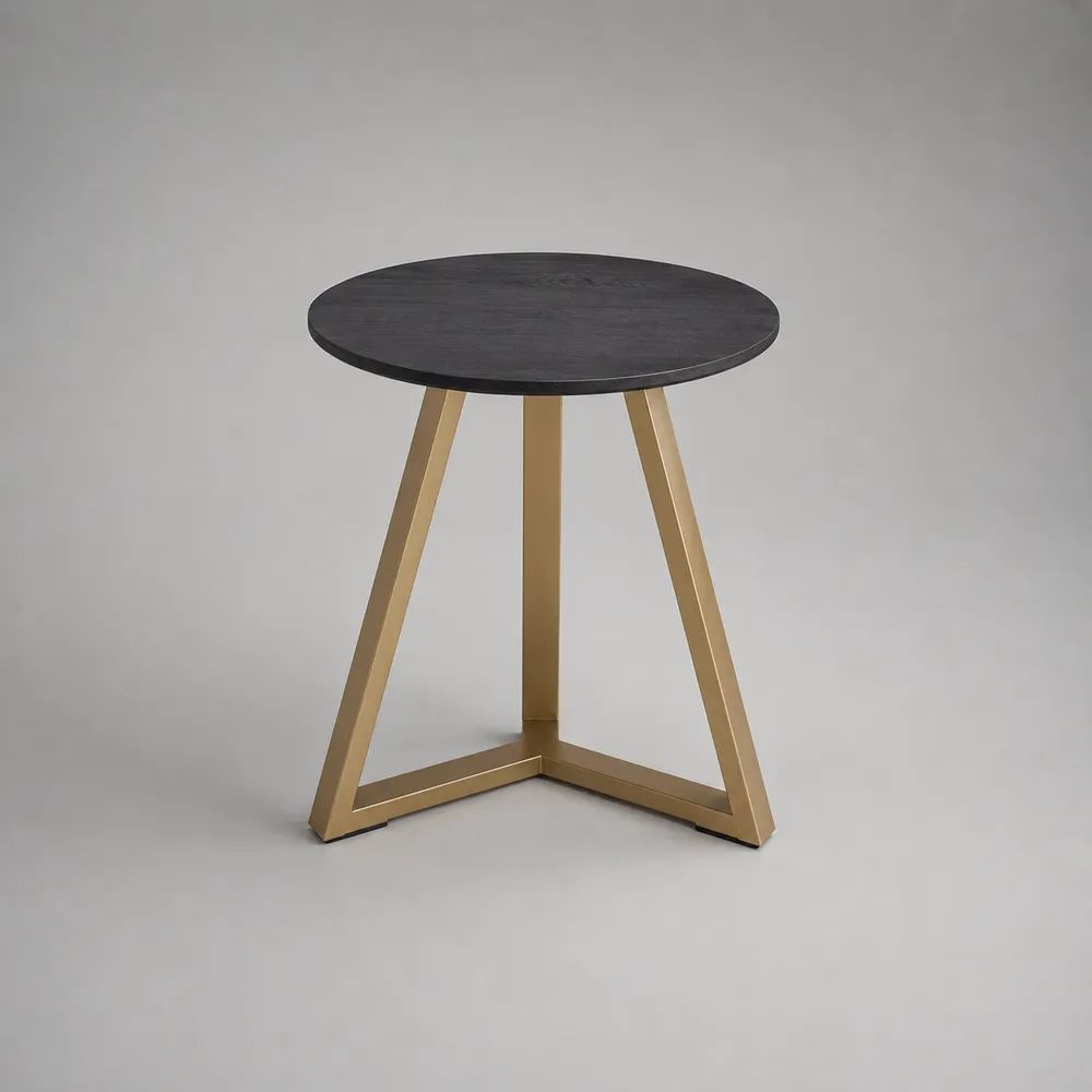Table basse ronde en MDF mélaminé noir avec piètement en acier doré, Ø 50 × H 55 cm