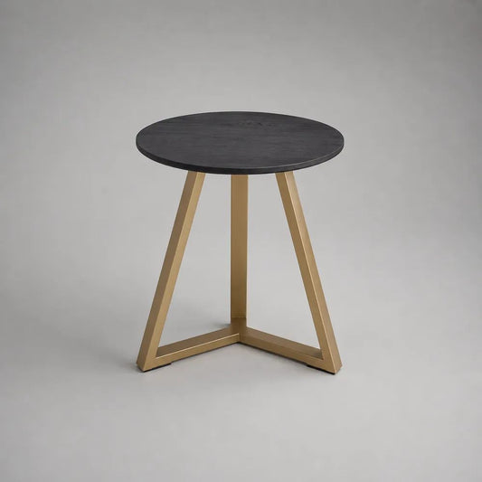 Table basse ronde en MDF mélaminé noir avec piètement en acier doré, Ø 50 × H 55 cm