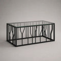 Table basse rectangulaire en verre et acier noir, 100 × 60 × 45 cm