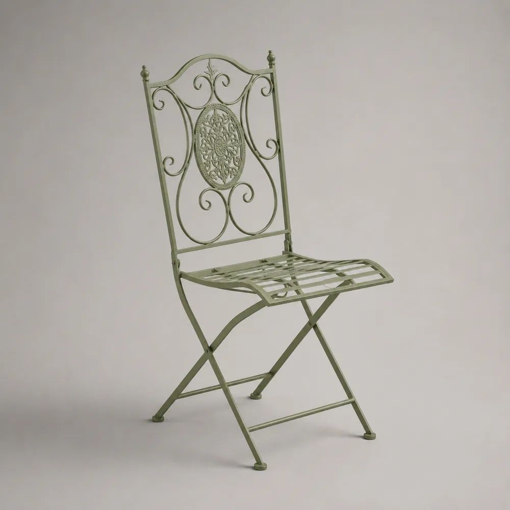 Chaise de jardin pliante en acier vert sauge, 42 × 51 × 94 cm
