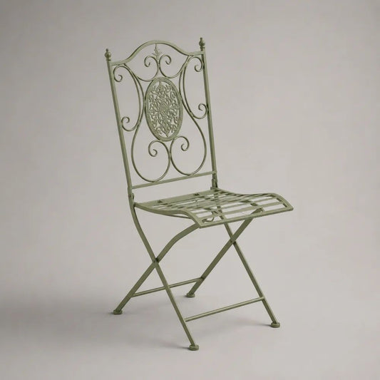 Chaise de jardin pliante en acier vert sauge, 42 × 51 × 94 cm