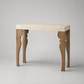 Console rectangulaire en travertin et bois massif, beige et chêne naturel, 100 × 35 × 80 cm