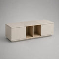 Table basse rectangulaire en bois avec 2 portes et 2 niches, beige et effet chêne naturel, 120 x 60 x 40 cm
