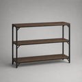 Table console rectangulaire à 3 niveaux en bois et acier, brun foncé et noir, 120 × 30 × 80 cm