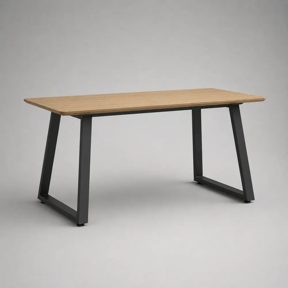 Table à manger rectangulaire en bois et métal, chêne naturel et noir, 140 × 80 × 75 cm