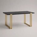 Table à manger rectangulaire en pierre frittée noire et métal doré, 140 × 80 × 75 cm