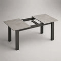 Table à manger extensible rectangulaire en MDF et métal, effet béton gris et noir, 120-160 × 80 × 75 cm